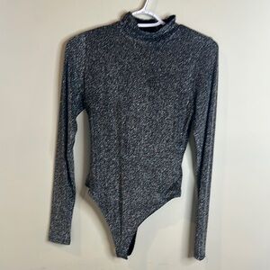 Naked Wardrobe Gunmetal Sparkle Long Sleeve Bodysuit